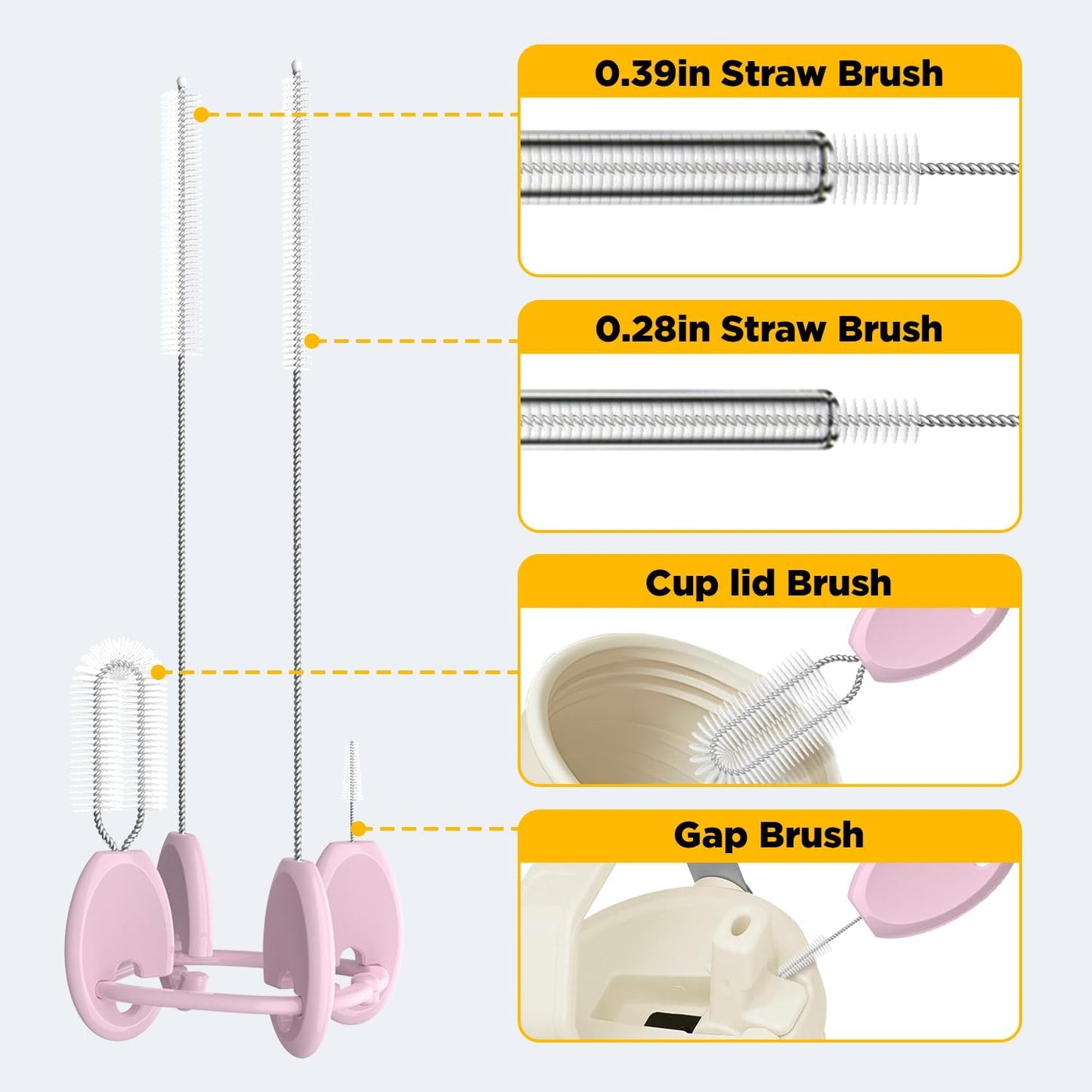 Straw Brush Set, 4 Piece Cleaner Kit with Standable Key Ring for Reusable Straws, Tumblers & Water Bottles – Designed for Kids & Adults, Purple
