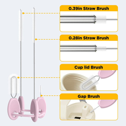Straw Brush Set, 4 Piece Cleaner Kit with Standable Key Ring for Reusable Straws, Tumblers & Water Bottles – Designed for Kids & Adults, Purple