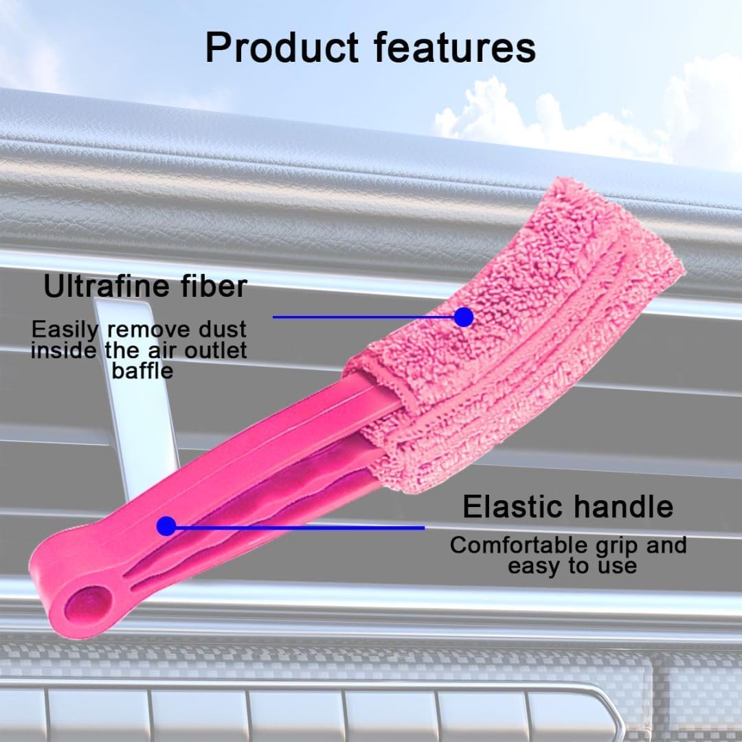3PCS Mini Duster for Car Air Vent, Automotive Air Conditioner Cleaner and Brush, Vehicle Blind Dust Cleaning Tool for Keyboard, Window, Shutter, Universal for SUV, Truck, RV（Rose Red）