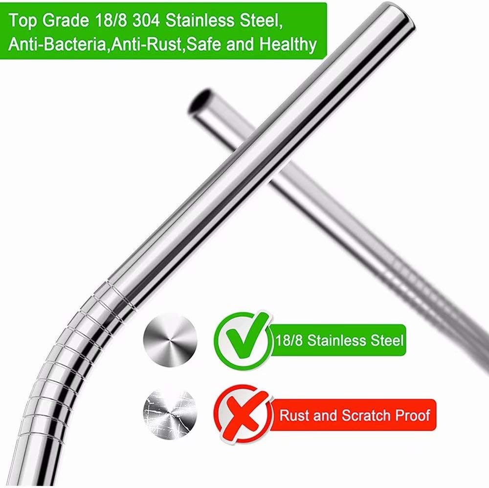 Vinaco Stainless Steel Smoothie Straws, 0.4'' Extra Wide Reusable Metal Drinking Straws for Milkshake, Smoothie, Beverage, Set of 4 with 1 Cleaning Brush