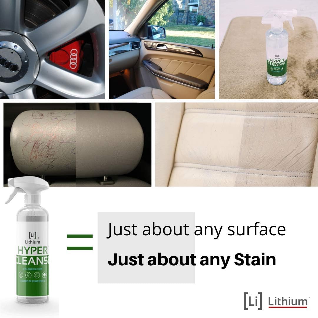 Lithium Hyper Cleanse Car Interior Cleaner - Car Cleaner Interior for Leather, Plastic, Carpet, Vinyl, and Tesla Vegan Leather - Solvent Free Interior Car Cleaner - Car Cleaning Spray (16 Oz)