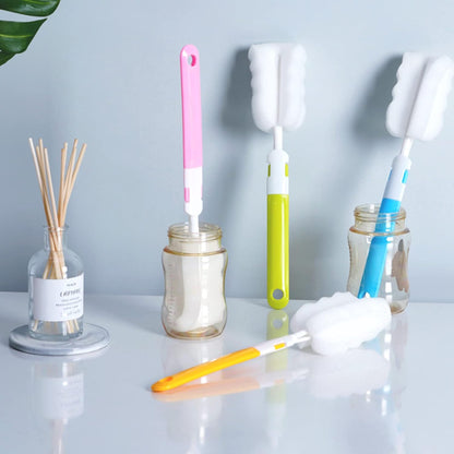 Bottle Brush Sponge Cup Brush Set with 4 Replacement Brush Head Portable Long Handle Water Bottle Cleaner Brush, for Baby Bottles Vacuum Flasks (4 Brushes + 4 Heads)