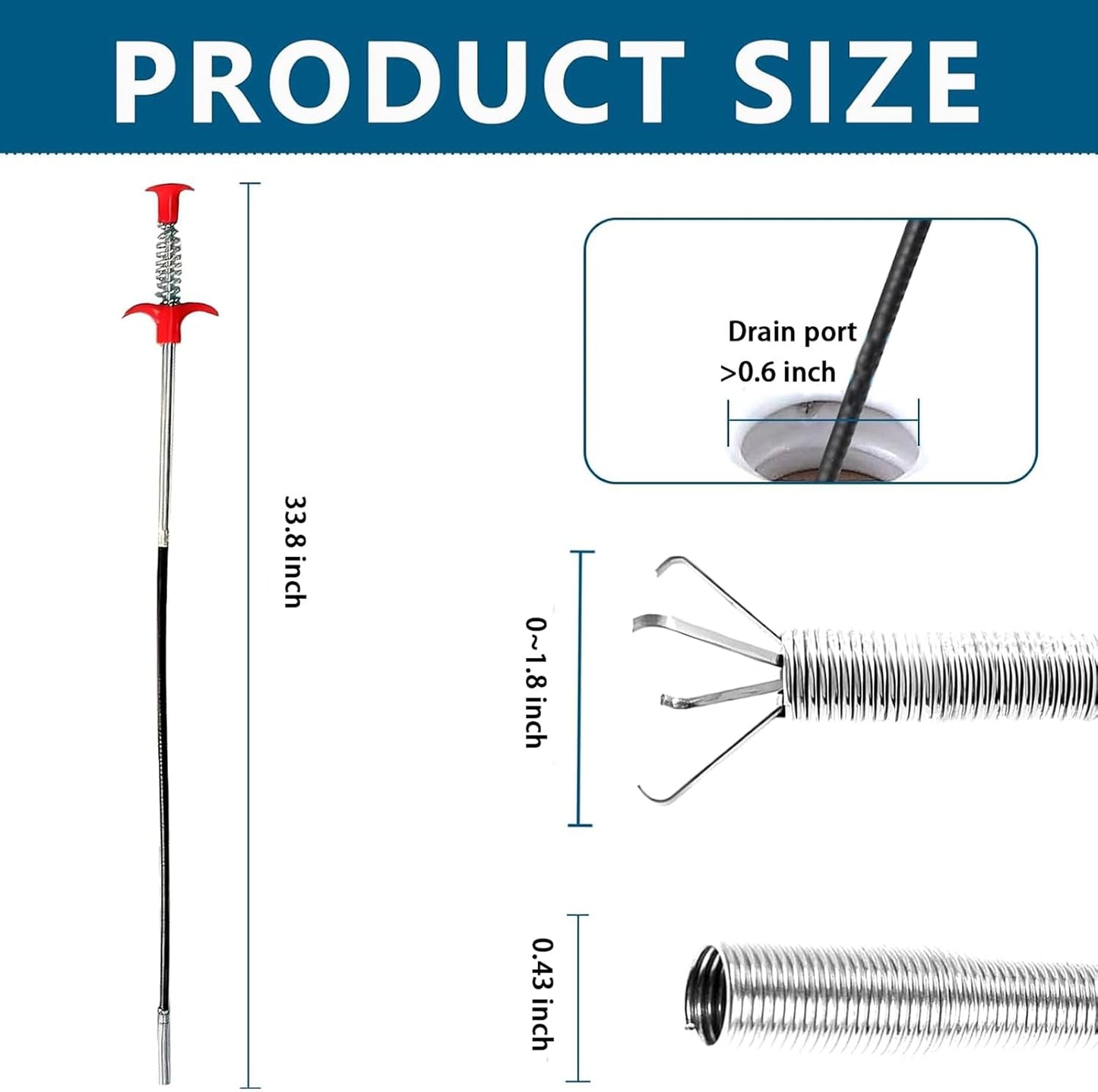 Drain Snake,33 inch Flexible Grabber Claw Pick Up Reacher Tool,Drain Clog Remover - Gutter Cleaning Tools for Home Sink, Bathroom Tub,Drain, Toilet, Tight Spaces