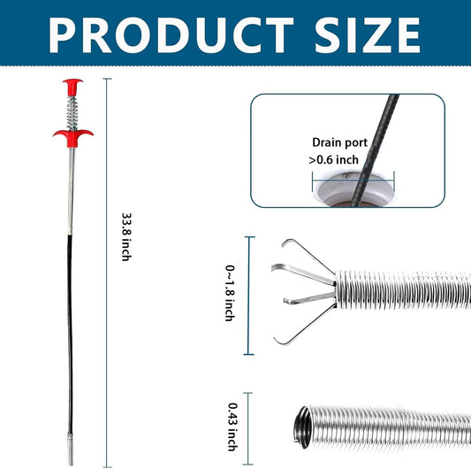Drain Snake,33 inch Flexible Grabber Claw Pick Up Reacher Tool,Drain Clog Remover - Gutter Cleaning Tools for Home Sink, Bathroom Tub,Drain, Toilet, Tight Spaces