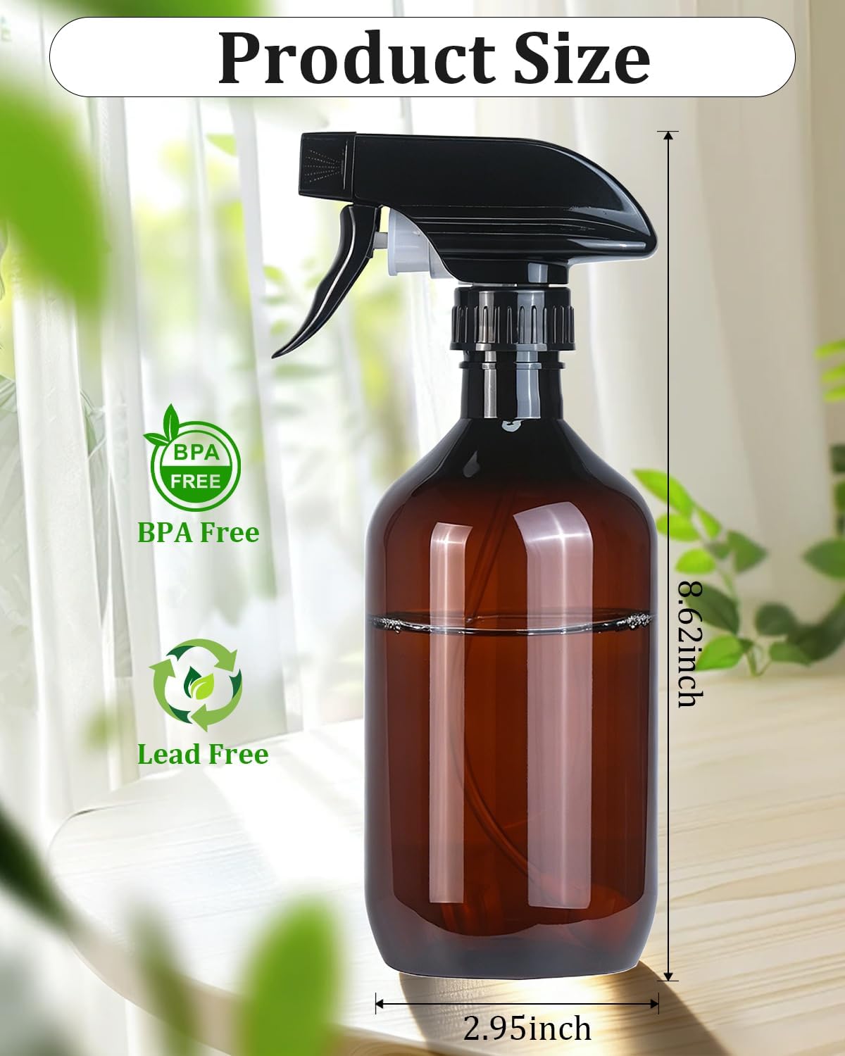 2 Pack 360° Spray Bottles, 10 oz Plastic Small Containers with Adjustable Spray Nozzles, Spray Bottles for Hair, Cleaning Solutions, BBQ and Plants Clear