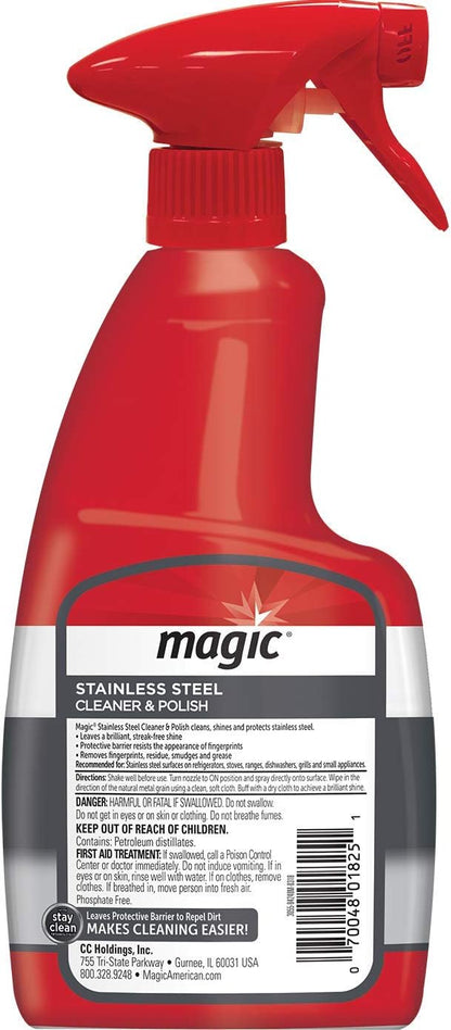 Magic Stainless Steel Cleaner Aerosol - 17 Ounce - Removes Fingerprints Residue Water Marks and Grease From Appliances - Refrigerator Dishwasher Oven Grill etc
