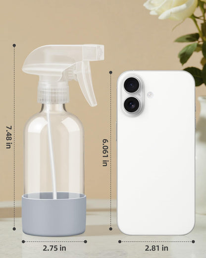 Worldgsb 2 Pack Glass Spray Bottles 8 oz, Empty Refillable Containers with Silicone Sleeve Protection, Glass Spray Bottles for Cleaning Solutions, Hair and Plants with Adjustable Nozzles Blue&Grey