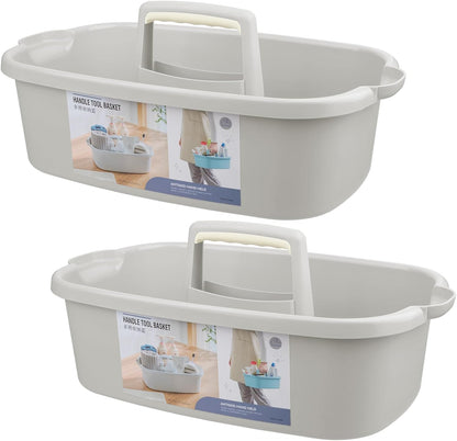 Large Cleaning Supplies Caddy Portable Shower Basket Supply Organizer with Handle Plastic Bucket Tool Storage for Bathroom, Bedroom, Kitchen, College Dorm, Garden, Dark Gray 2 Pack