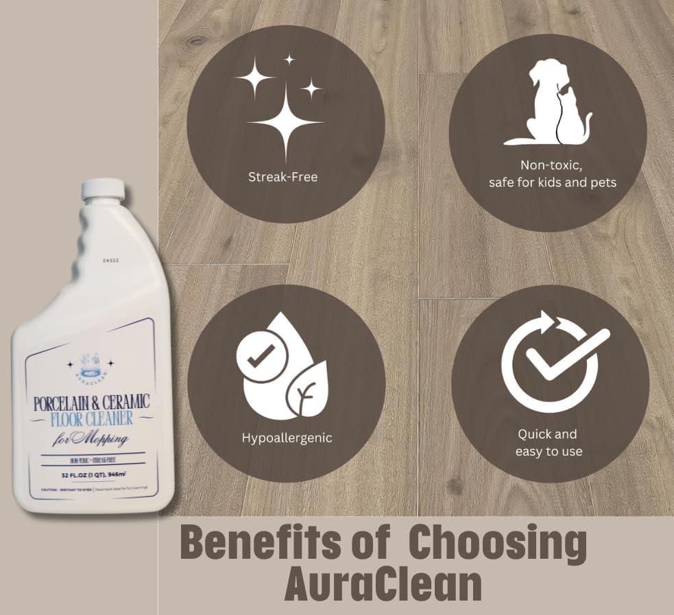 Porcelain & Ceramic Tile Floor Cleaner - Mop Soap Concentrate for mopping - Streak-Free Clean, Ph Neutral and non-Toxic - Safe for Marble, Travertine, Limestone - 32 fl oz (1-qt)