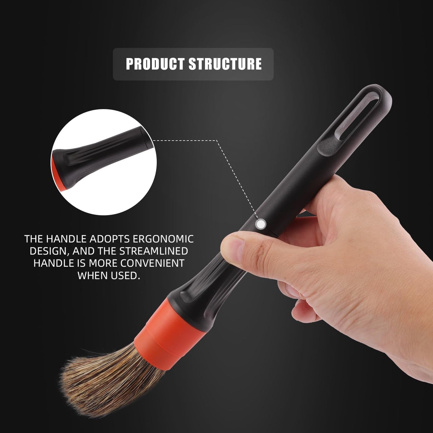 SPTA Car Detailing Brush Set, 5 Pack Soft Mixed Hair Auto Detail Brush Kit No Scratch for Automotive Elegant Surface Interior Exterior Dashboard Emblems Panels Engine Bay Wheels Air Vent Seat Leather