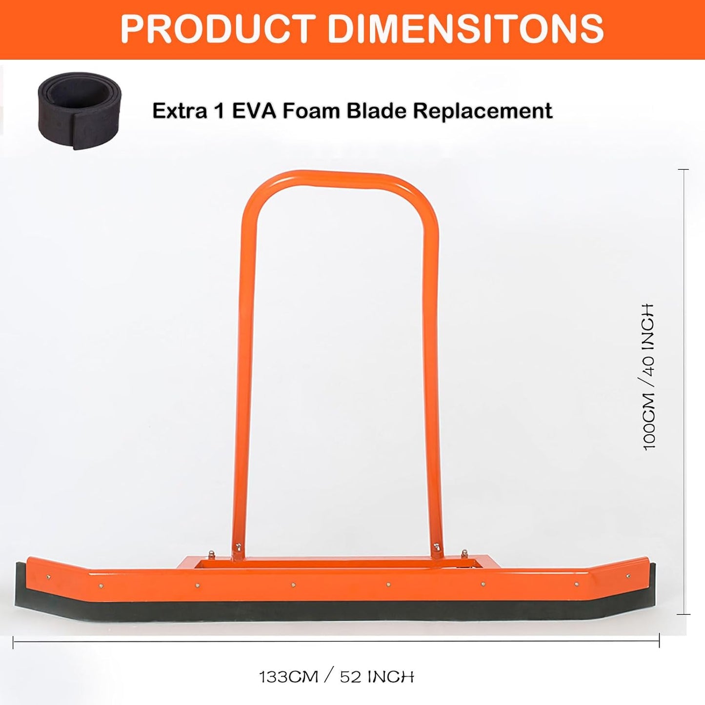 4.5FT Sport Tennis Court Squeegee Floor Squeegee Heavy Duty Commercial Squeegee for Floors with 2PCs EVA Foam Blade- Stainless Steel Silver