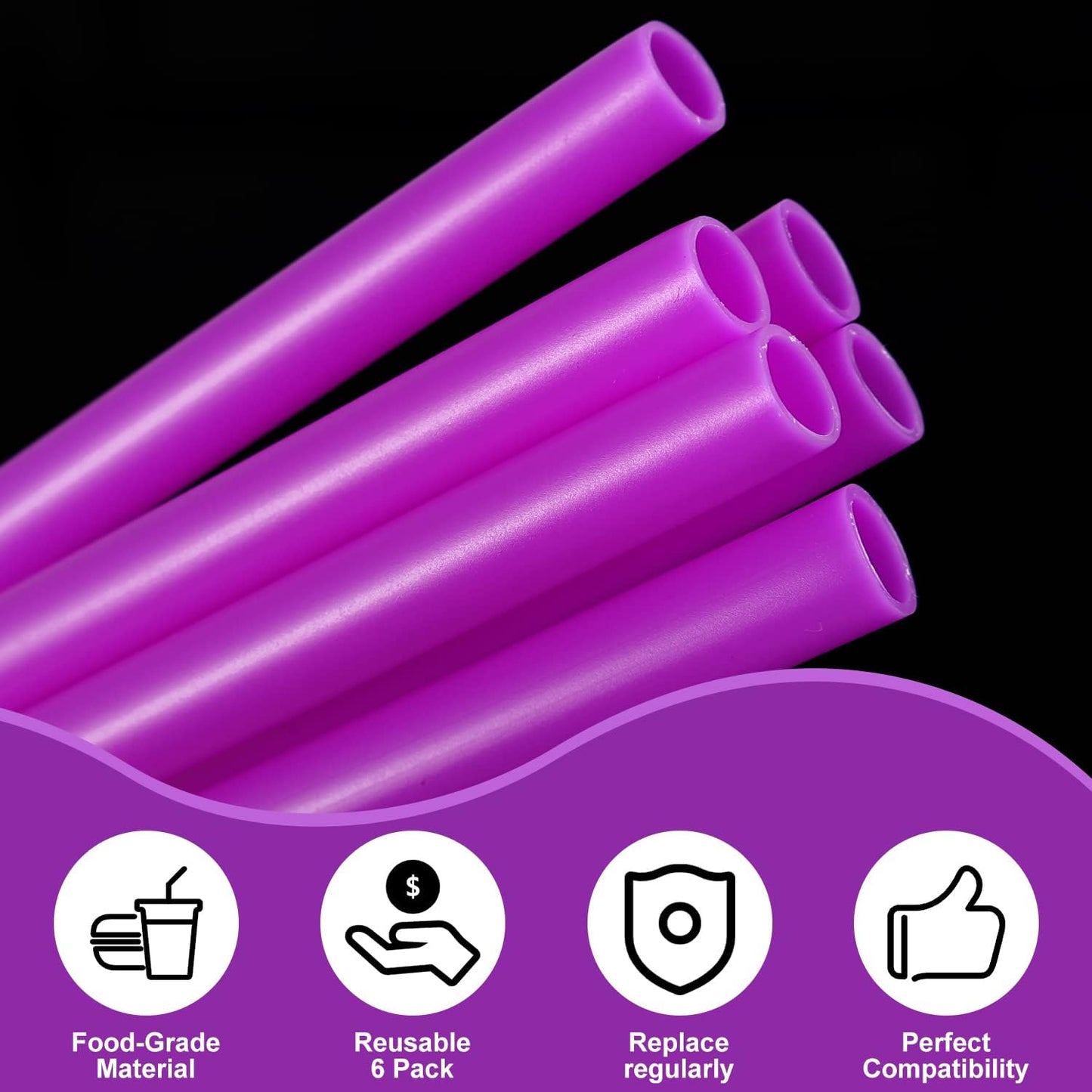 6pcs Replacement Straws for Owala Freesip 24/32oz, Reusable Plastic Straws with Cleaning Brush Tumbler Accessories Parts for Owala Flip 24/32oz Stainless Steel Insulated Water Bottle