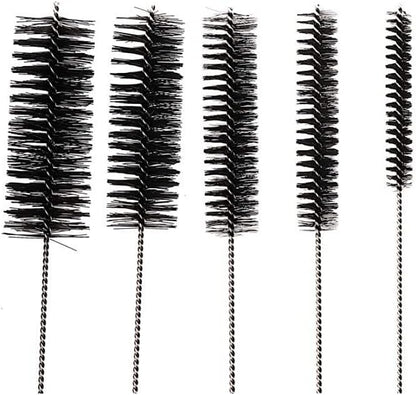 10" Tube Cleaning Brush Set, 5 Pack Large, Extra Long Nylon Straw Brushes with Flexible Handles for Bottles, Cleaning Straws, Pipe Cleaners, Keyboard, Glass, Guns, Detailing and Deep Cleaning, Black