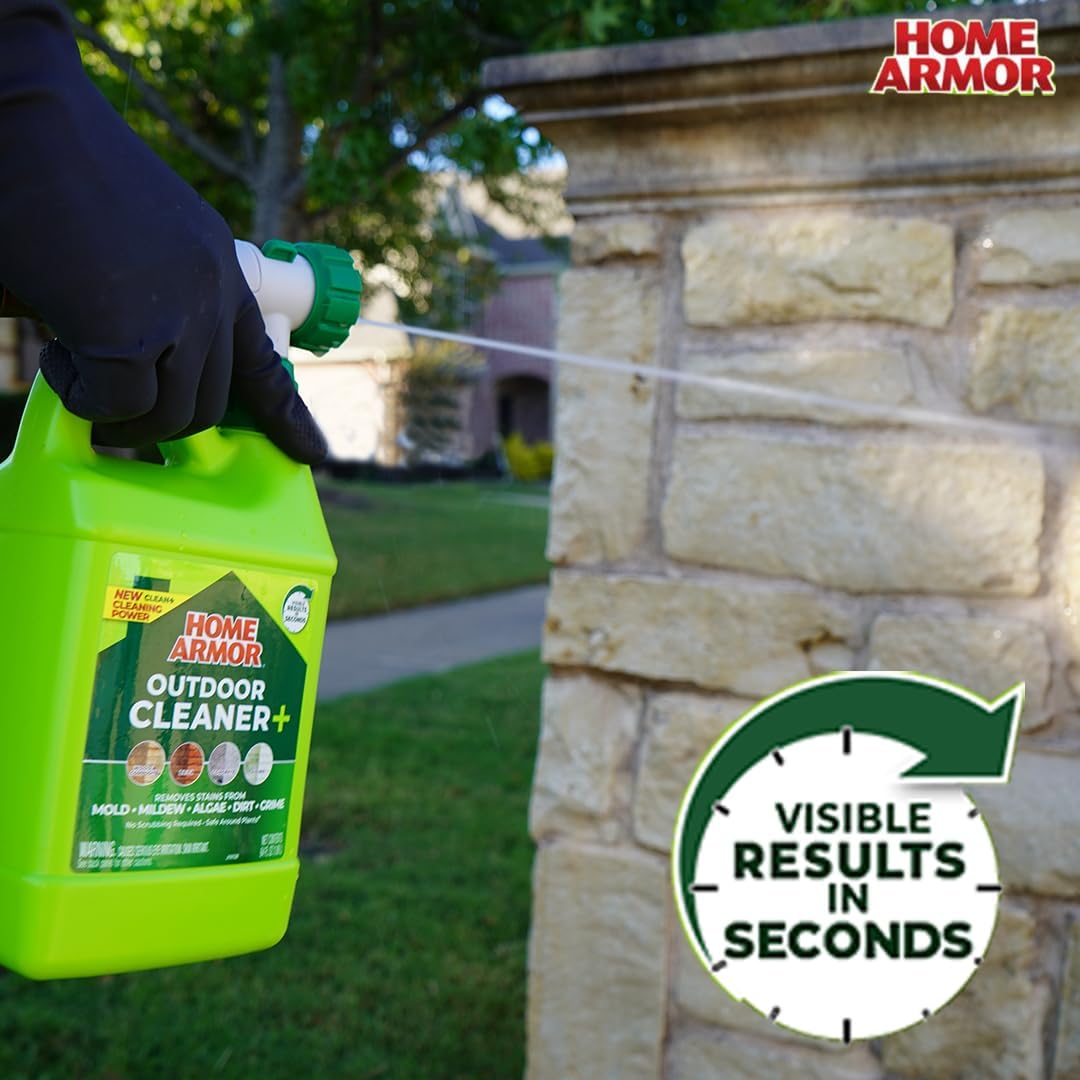 Home Armor Outdoor Cleaner Concentrate, 1 gal., Remove Stains from Mold, Mildew, Algae, Dirt and Grime for Visible Results in Seconds, No Scrubbing Required, Plant Safe