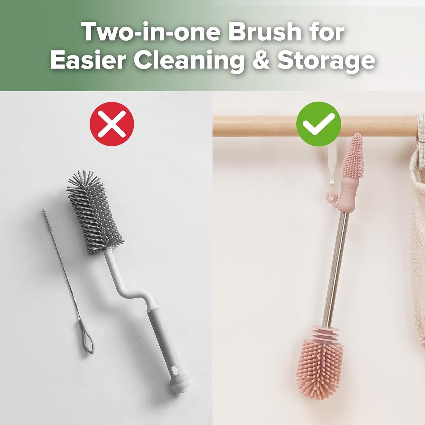 Haakaa Silicone Cleaning Brush - Baby Bottle Brush Cleaner for Breast Pump,Nipple,Breast Milk Storage Bag - Food Grade Silicone - 1 Count - Grey