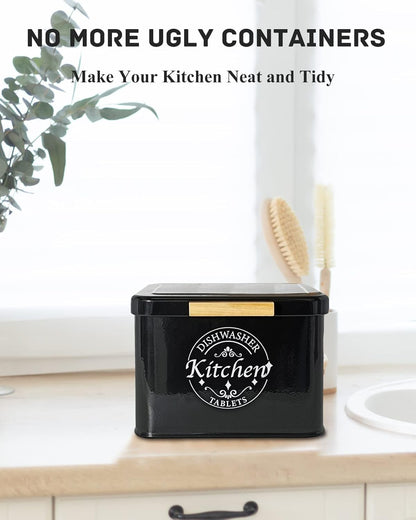 Dishwasher Pod Container with Hinged Lid. Farmhouse Metal Dishwaser Pods Holder for Kitchen Cabinet Organizer. Modern Kitchen Decor and Accessories. Dishwasher Detergent Tablet Storage (Green)