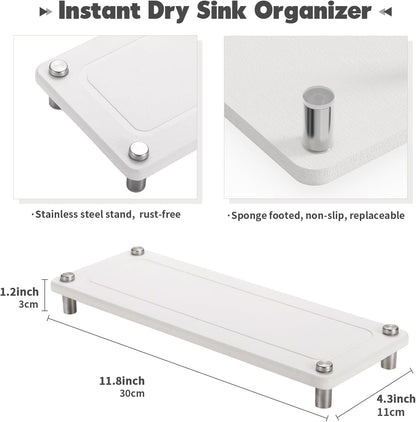 Kitchen Sink Caddy Water Absorbing Stone Tray For Sink, Diatomite Bathroom Countertop Tray Organizer, Faucet Stone Drying Mat Coaster Soap Dish Sponge Dispenser Holder (Grey)