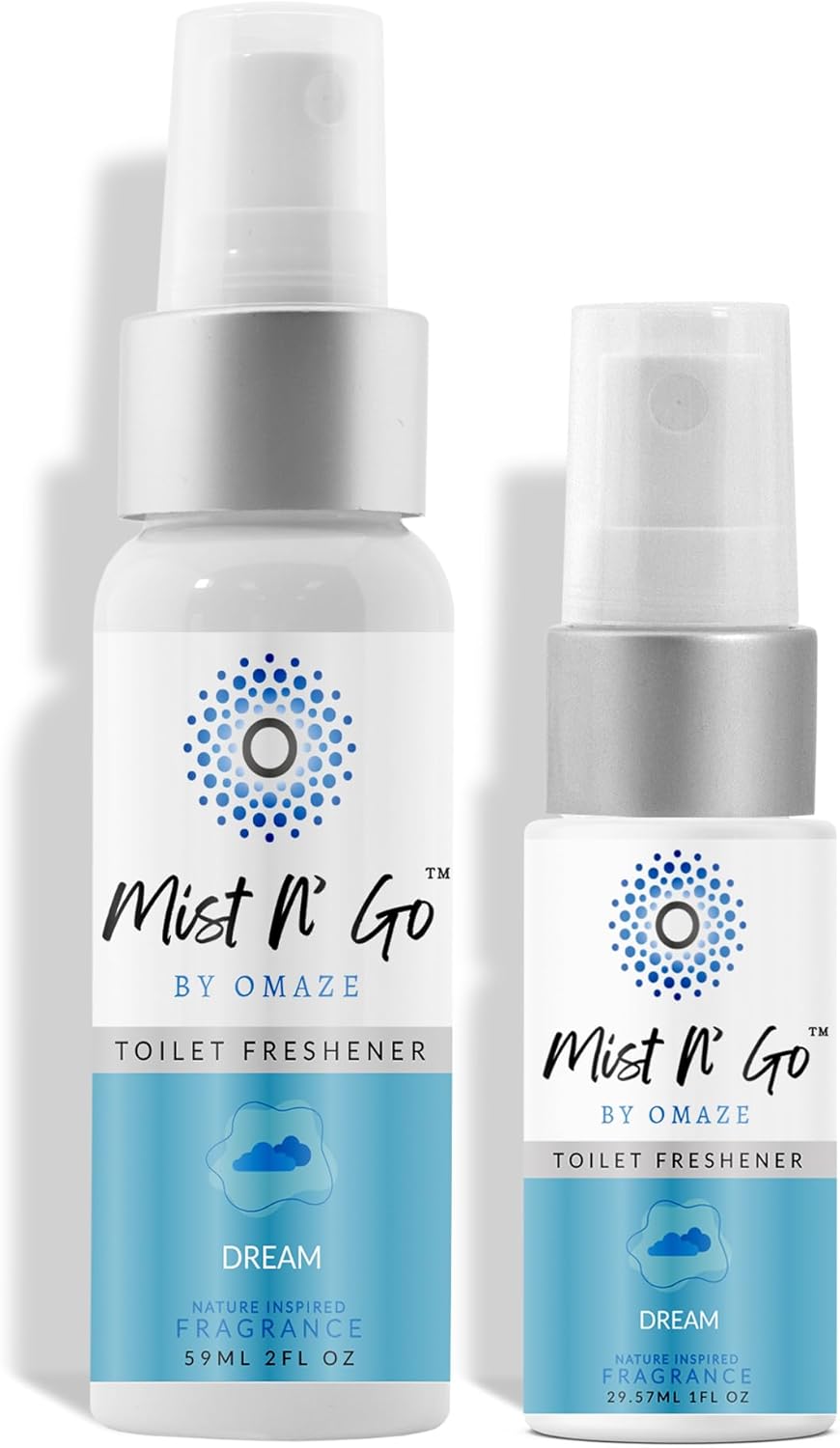 Mist N’ Go by Omaze Travel Bathroom Spray for Toilet Spray Odor Eliminator - Travel Toilet Spray for Bathroom Air Freshener Spray for Bathroom Deodorizer - Clean Mix, Travel Size (1oz x2)