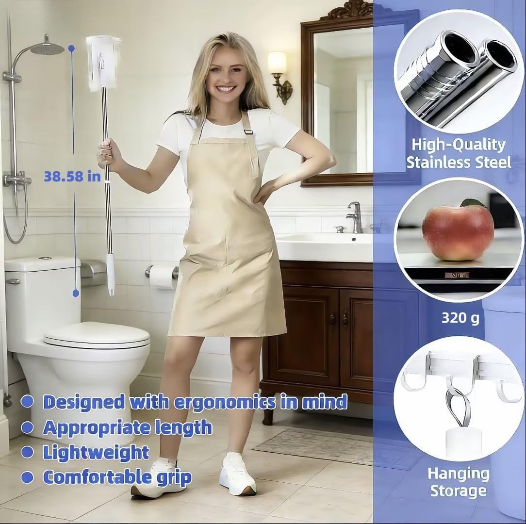 Press Grip Mini Mop, Zero-Touch Gap Dust Cleaner with 39in Lazy Mop & Hands-Free Lock Head, Disposable Dust Mop for House Wall Bathroom Toilet Corners Multi Surface Cleaning with 5 Cloths