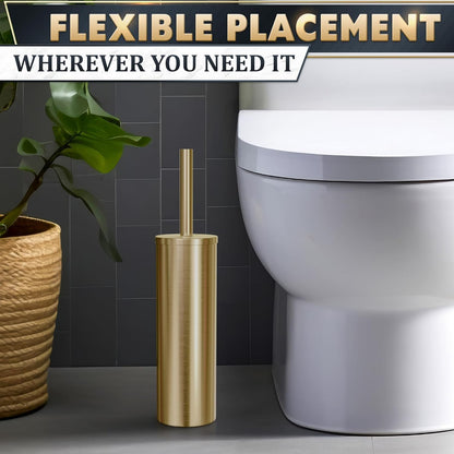 Stylish Stainless Steel Toilet Brush and Holder Set - Silver Toilet Bowl Brush and Holder with Splash Cover, Sturdy Bristles, Corrosion & Scratch Resistant - Elegant Design, Effective Deep Cleaning