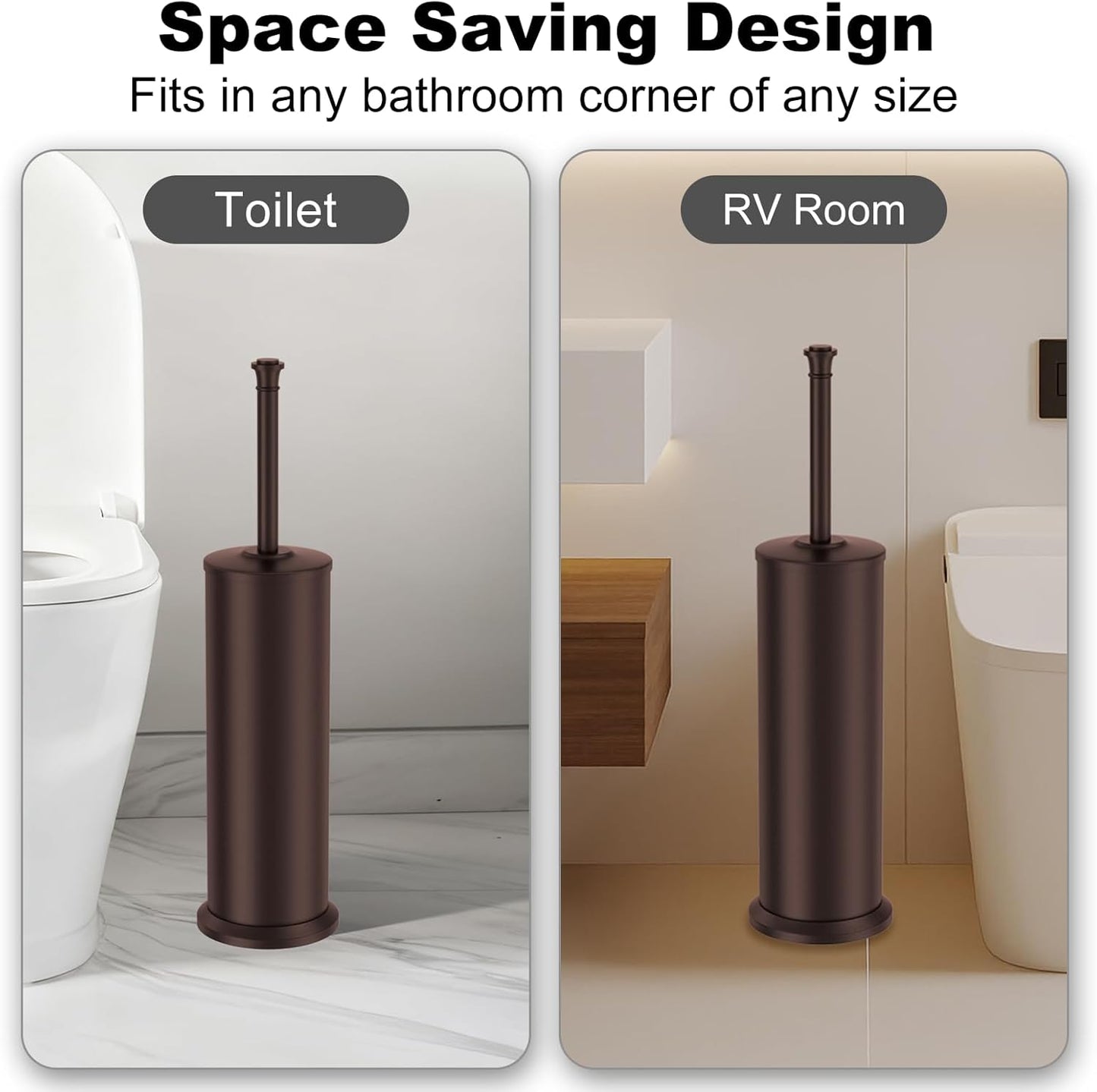 Stain Nickel Toilet Brush and Holder，Extra Long Handled Toilet Brush for Bathroom，Stainless Steel Heavy Duty Toilet Bowl Brush,Removable Inner Bowl,Deep Cleaning Dense Bristles Brush -Space Saving