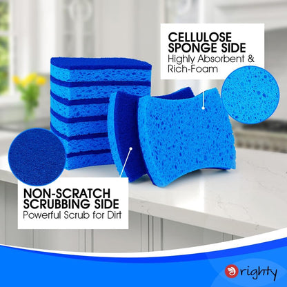 Orighty Non-Scratch Scrub Sponge, 24-Pack, Cellulose Kitchen Scrubber Sponges, Ideal for Kitchen Cleaning, Non-Stick Cookware, Washing Dishes, Bathroom, and Household