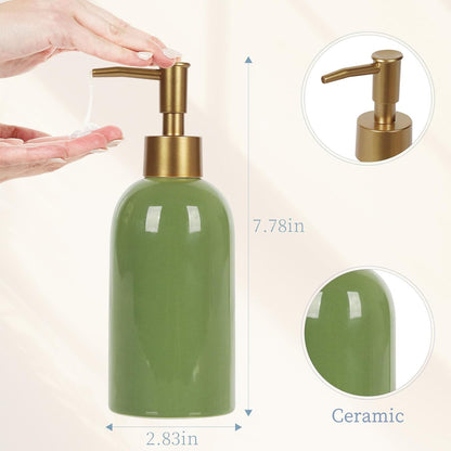 Natheeph Dish Soap Dispenser, Hand Soap Dispenser Ceramic Bottle, Refillable Liquid Great for Kitchen Dish Soap, Hand Soap, Essential Oil & Lotion (Bright White)