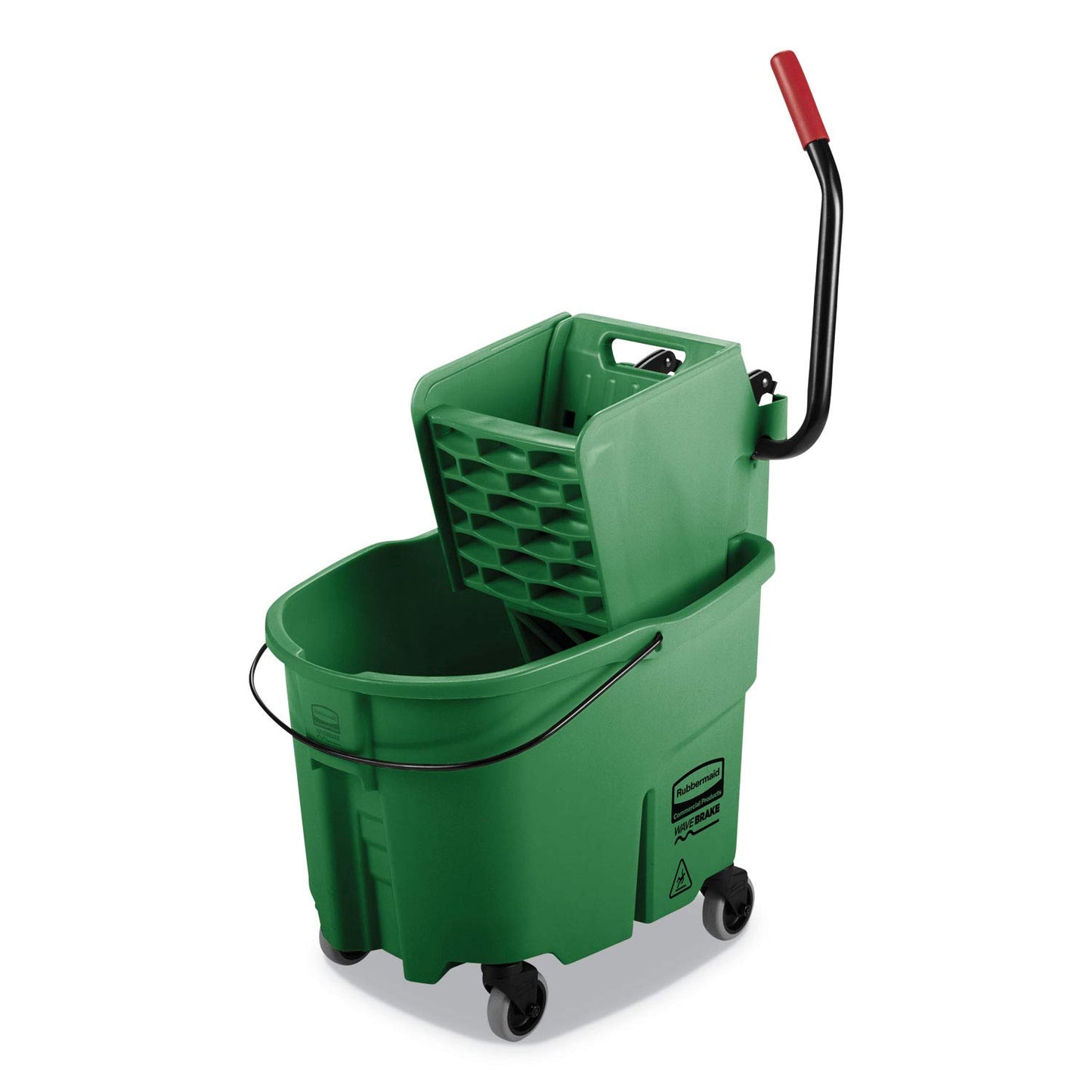 Rubbermaid Commercial Products WaveBrake 35 QT Side-Press Mop Bucket and Wringer Combo on Wheels Red for Heavy-Duty Floor Cleaning