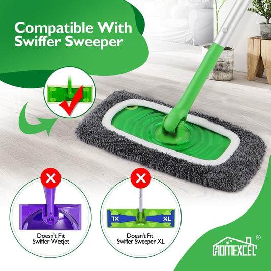 HOMEXCEL Reusable Microfiber Mop Pads Compatible with Swiffer Sweeper-Washable Wet Pad Refills for Wet & Dry Use, Floor Cleaning Mop Head Pads Refills for Household Cleaning, Pack of 4, White