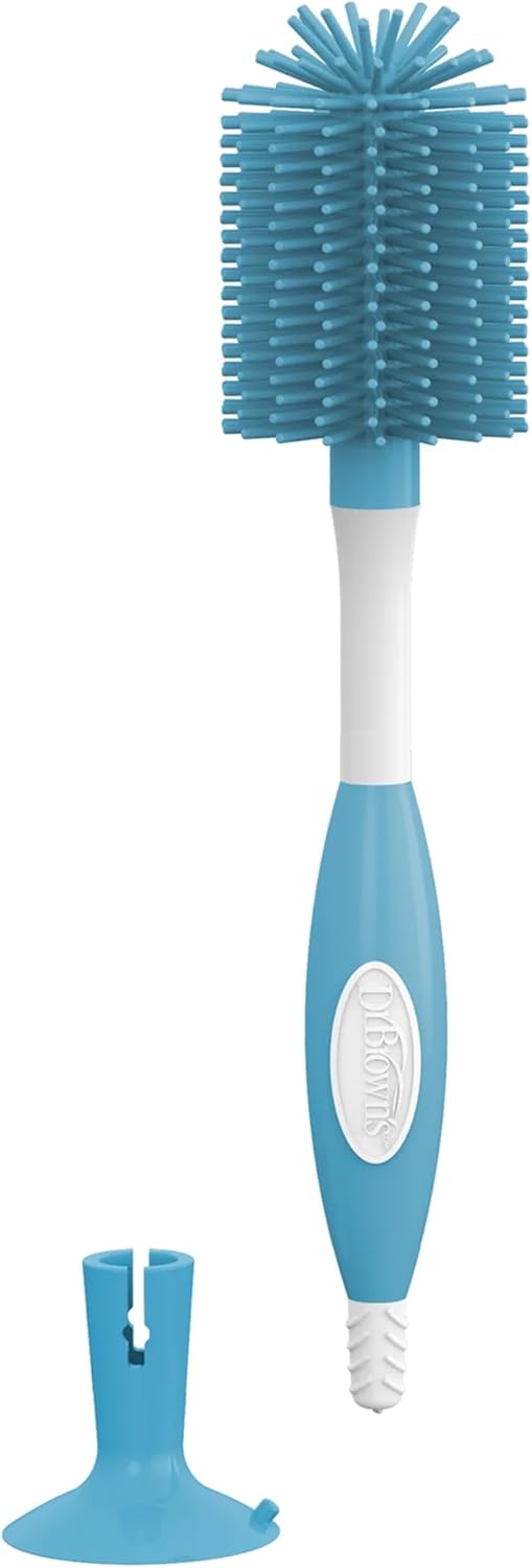Dr. Brown's Soft Touch No Scratch Baby Bottle Cleaning Brush Nipple Cleaner with Stand and Storage Clip, BPA Free, Blue 1-Pack