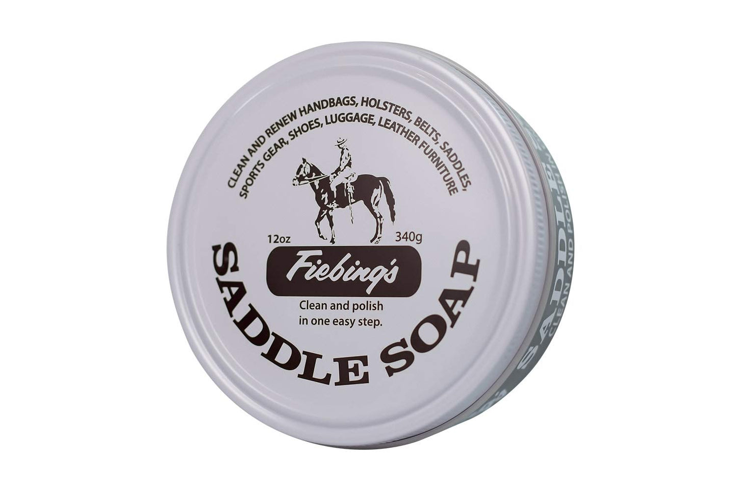 Fiebing's White Saddle Soap for Leather (12 oz Tin) - Cleaner & Conditioner to Soften, Protect & Restore Leathercraft - Soap for Car Seat, Couch, Shoe, Purse, Boot, Bag, & Saddles