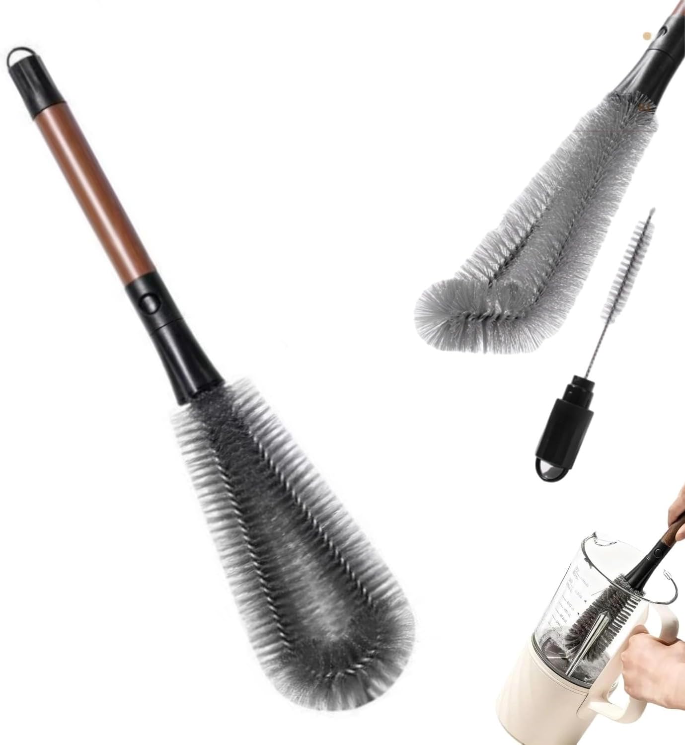 2-in-1 Detachable Dual-Head Bottle Brush, Blender Cleaning Brush for Fruit Juicer, Cup Lid & Kitchen Appliances, Food-Grade Bristles for Deep Cleaning