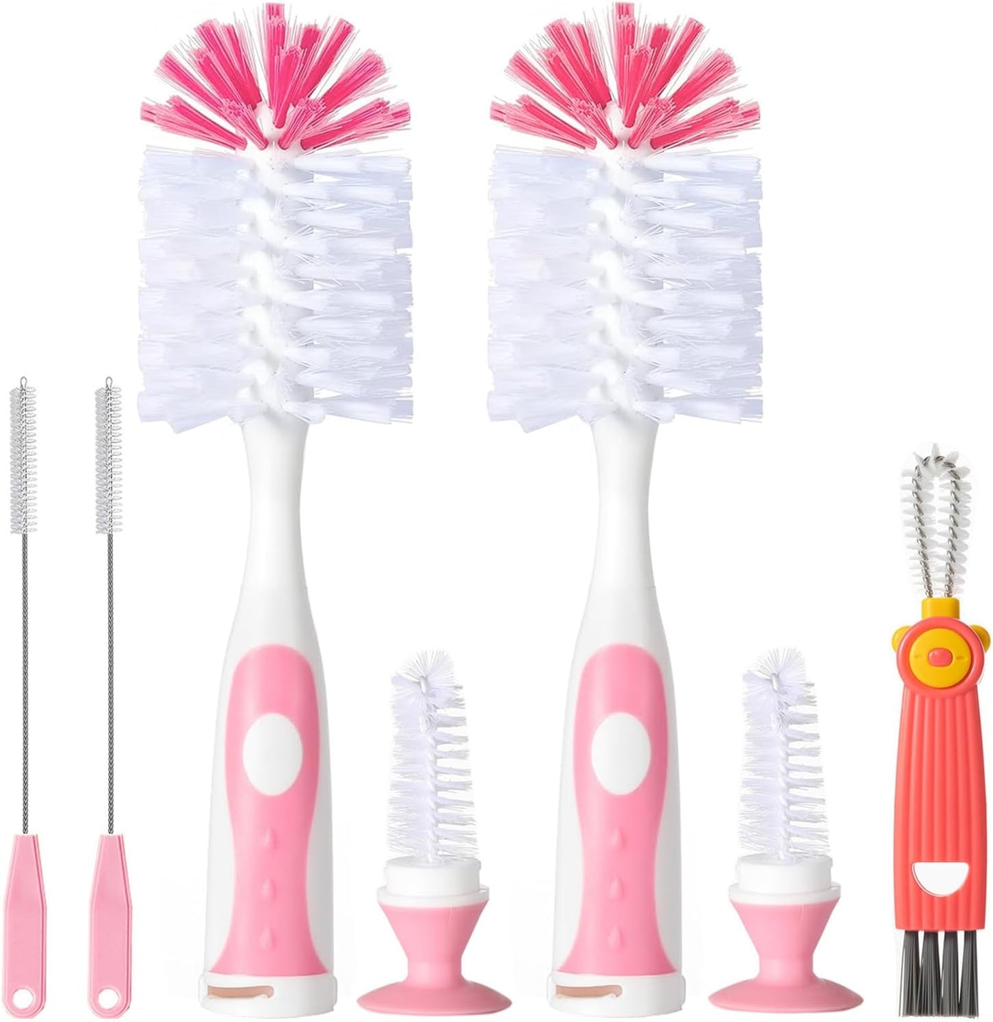 Baby Bottle Brush Set 4 in 1, Baby Bottle Cleaner, with 1P Nylon Bottle Brush, 1P Bottle Cap Brushes, 2P Straw Brushes, Bottle Brush with Nipple Cleaner and Suction Cup, BPA-Free(Green)