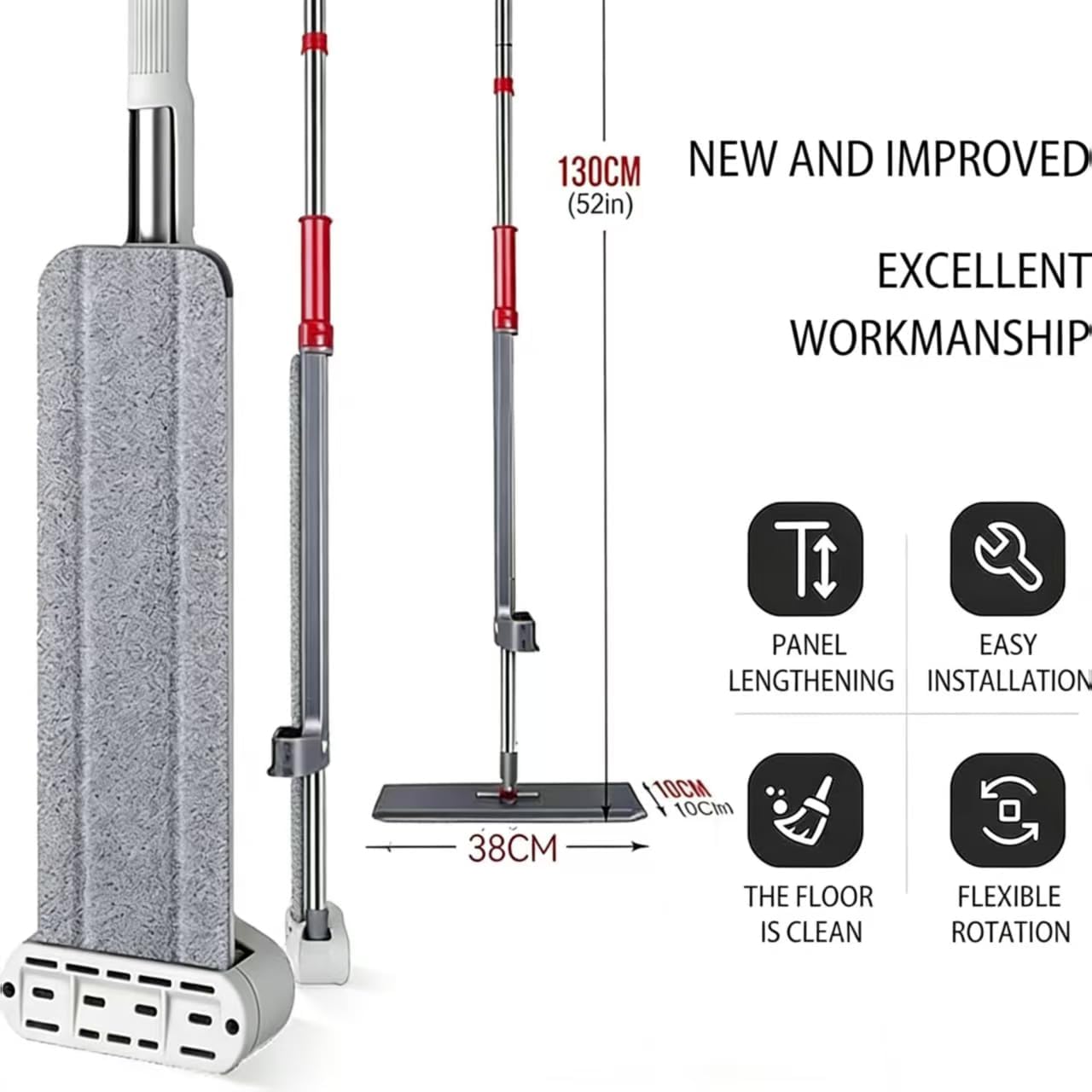 Hands-Free Self Wringing Flat Mop - Microfiber Floor Cleaning Tool with Washable Pads, Scrub Brush, Squeegee (1 Mop+6 Pads+1 Brush+1 Glass Wiper)