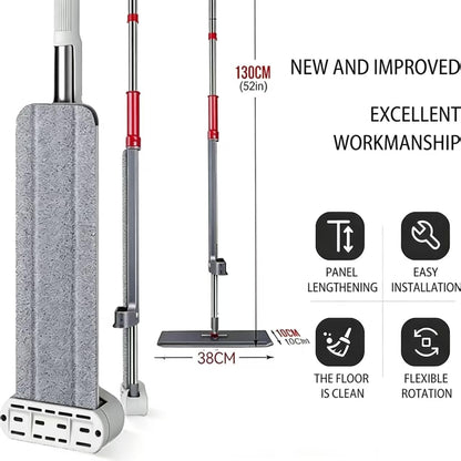 Hands-Free Self Wringing Flat Mop - Microfiber Floor Cleaning Tool with Washable Pads, Scrub Brush, Squeegee (1 Mop+6 Pads+1 Brush+1 Glass Wiper)