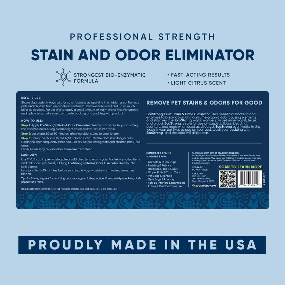 Eco Strong Pet Stain and Odor Remover - Cat Urine Enzyme Cleaner Destroyer, Urine Destroyer for Dogs, Pet Urine Enzyme Cleaner - 128 Oz