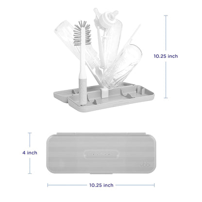 Ubbi On-the-Go Drying Rack and Brush Set, Includes Travel Case and Bottle Brush for Compact Storage, Holds Up To 8 Bottles, Baby Travel Accessories, Gray