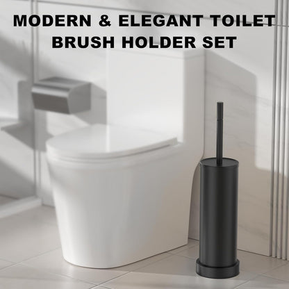 Black Toilet Brush and Holder Set，Stainless Steel Heavy Duty Toilet Bowl Brush，Extra Long Handled Modern Toilet Cleaner Brush with Replaceable Head, Removable Inner Bowl