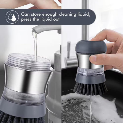 Stainless Steel Kitchen Soap Dispensing Dish Scrubber - Palm Brush for House Cleaning - Durable and Efficient Cleaning Tool (Pack of 1)