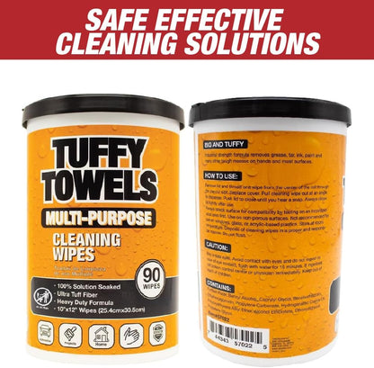 LAUCO Tuffy Scrub Cleaning Wipes – 90 Count (10" x 12") – Heavy Duty & Multi-Purpose Hand and Surface Towels for Industrial, Shop, Auto & Home Use (8 Pack, Multi-Purpose)