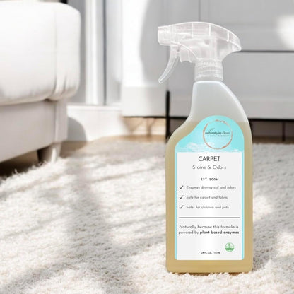 naturally it's clean Carpet Stains & Odors Cleaner; Plant Based Enzyme Safely Cleans Pet/Food Stains, Grease & Ink from Carpets, Rugs, Upholstery & Drapery, 24oz Spray Bottle x 2 Pack