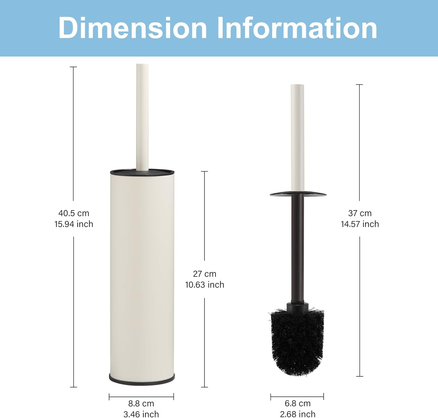 BGL Stainless Steel Toilet Brush with Holder, 2 Black Bristle Heads