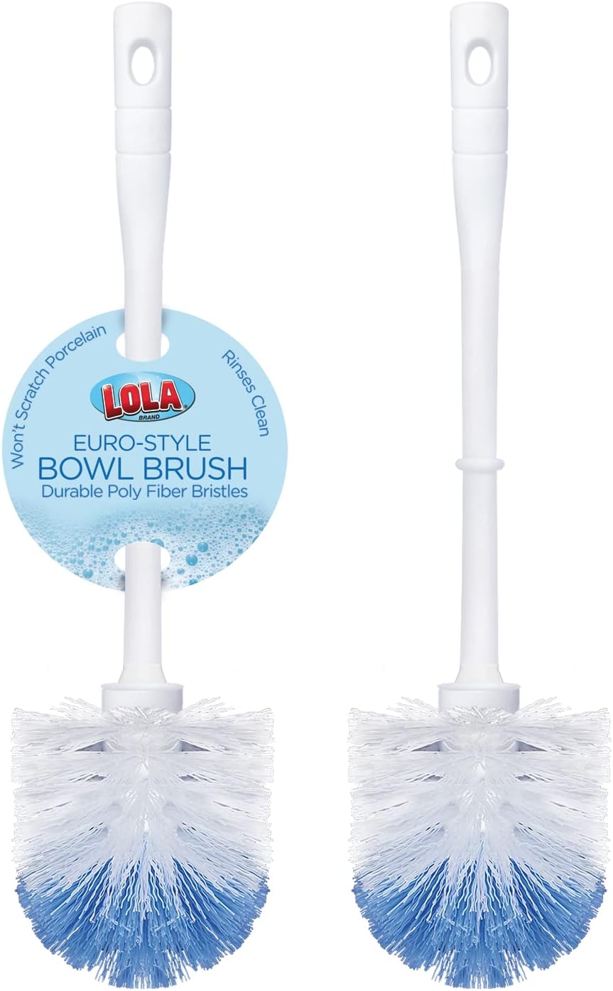 Toilet Brush and Holder Set, By LOLA, 2 Pack, Classic Version, Durable Bristles for Deep Cleaning, w/Compact Space Saving Storage Holder