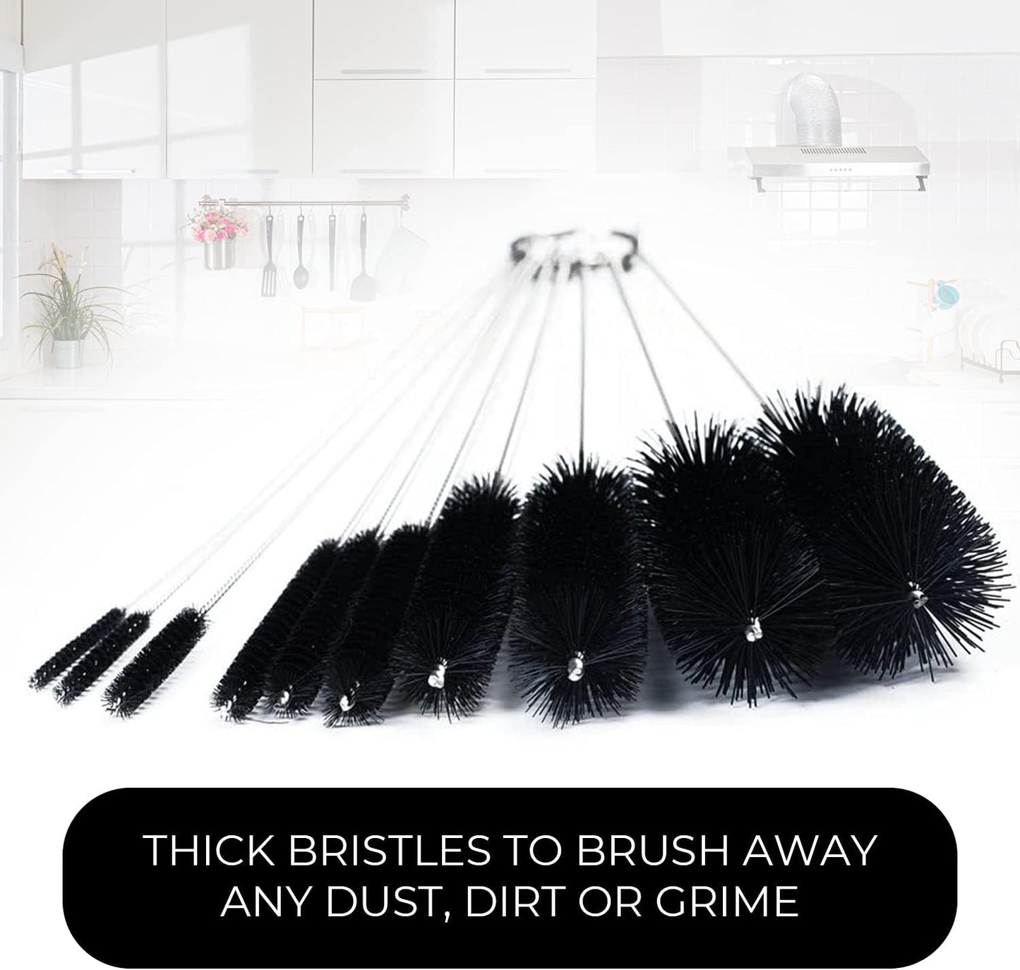 10" Tube Cleaning Brush Set, 5 Pack Large, Extra Long Nylon Straw Brushes with Flexible Handles for Bottles, Cleaning Straws, Pipe Cleaners, Keyboard, Glass, Guns, Detailing and Deep Cleaning, Black
