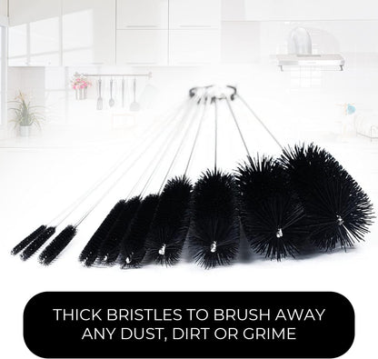 10" Tube Cleaning Brush Set, 5 Pack Large, Extra Long Nylon Straw Brushes with Flexible Handles for Bottles, Cleaning Straws, Pipe Cleaners, Keyboard, Glass, Guns, Detailing and Deep Cleaning, Black