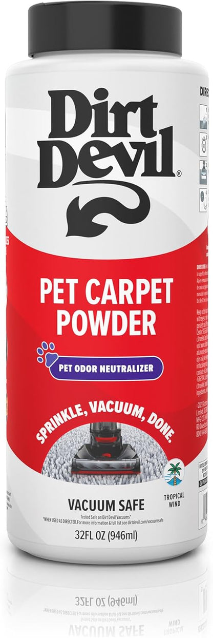 Dirt Devil Carpet Powder, 32 oz, Room Refresher and Odor Eliminator, Spring Meadows Scent, Vacuum Cleaner Safe, For Use on Carpets, Rugs, Upholstery and More, Carpet Freshener Powder for Home Use