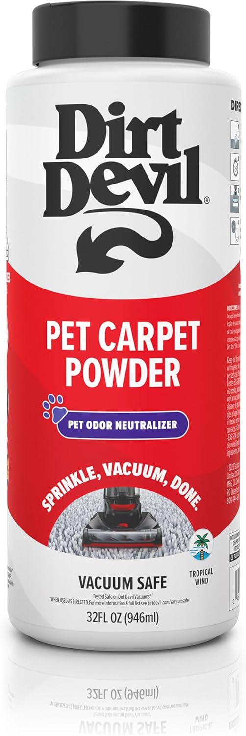 Dirt Devil Carpet Powder, 32 oz, Room Refresher and Odor Eliminator, Spring Meadows Scent, Vacuum Cleaner Safe, For Use on Carpets, Rugs, Upholstery and More, Carpet Freshener Powder for Home Use