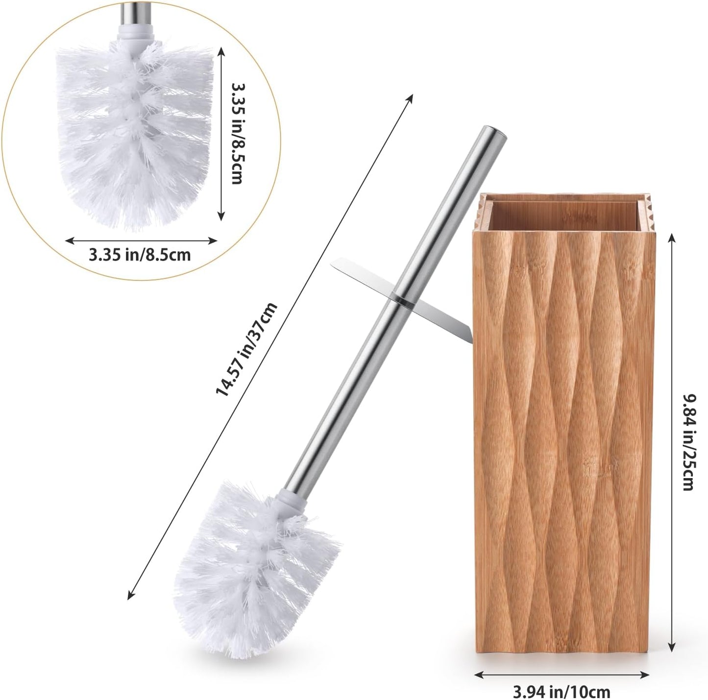 GOBAM Bamboo Toilet Bowl Cleaner with Holder for All Toilet Types - Hidden Stainless Steel Toilet Brush - Bathroom Cleaning Brushes - Toilet Accessories - Natural