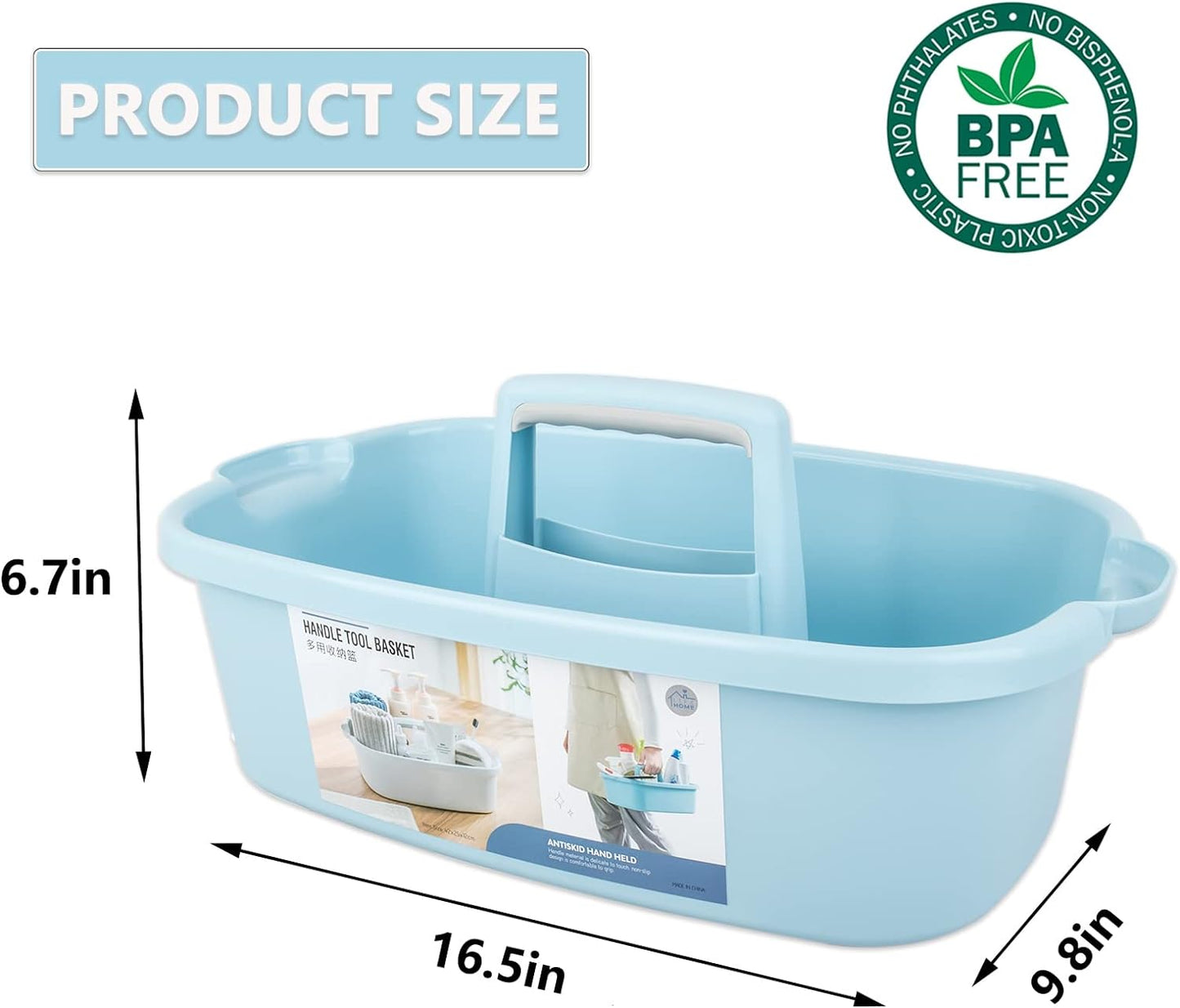 Large Cleaning Supplies Caddy Portable Shower Basket Supply Organizer with Handle Plastic Bucket Tool Storage for Bathroom, Bedroom, Kitchen, College Dorm, Garden, Dark Gray 2 Pack