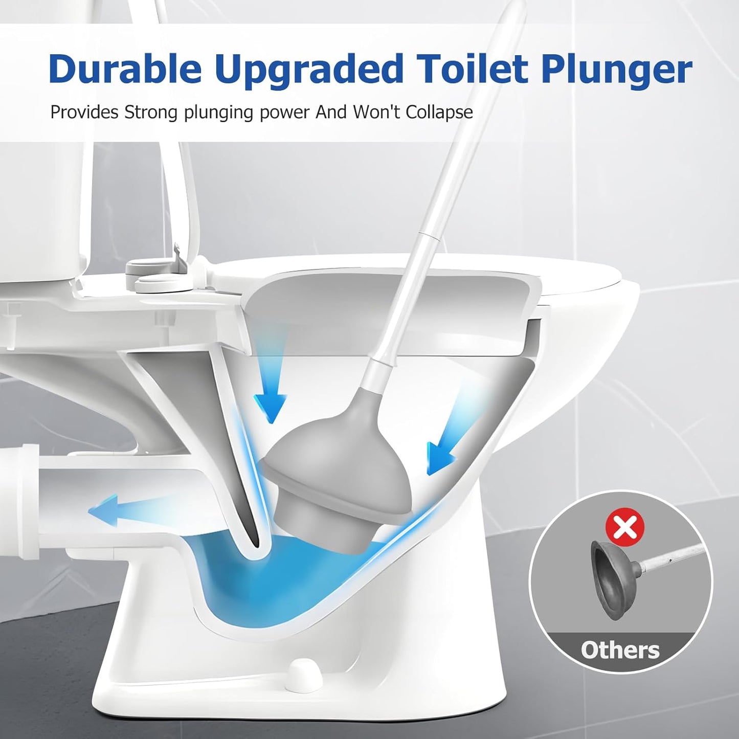 Toilet Brush and Plunger Set, 2 Packs Toilet Plungers for Bathroom Heavy Duty Toilet Bowl Brush and Holder Hidden Toilet Plunger and Brush Set for Deeply Cleaning (White)
